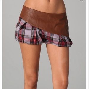LAMB plaid Flannel/leather shorts